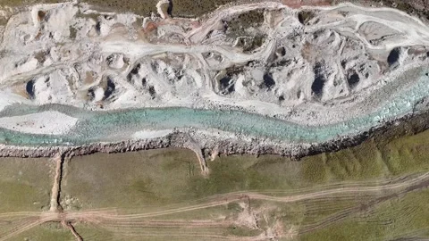 Top down drone view of turquoise river canyon in Xinjiang China Stock Footage 337858752