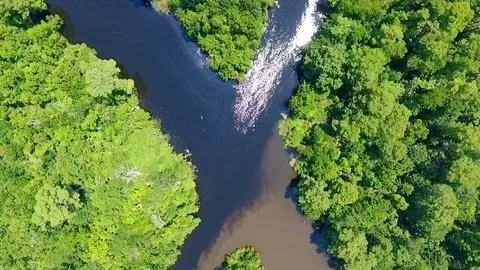 Top Down Drone View of Two Rivers Intersecting in a Swamp in New Orleans Stock Footage 94044522
