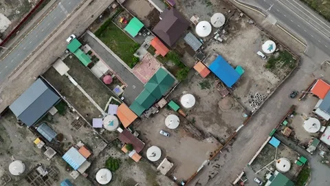 Top Down Drone View of Ulaangom Streets and Rooftops 動画素材 347216587