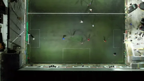 Top Down Drone View of Urban Soccer Match Stock Footage 330422415