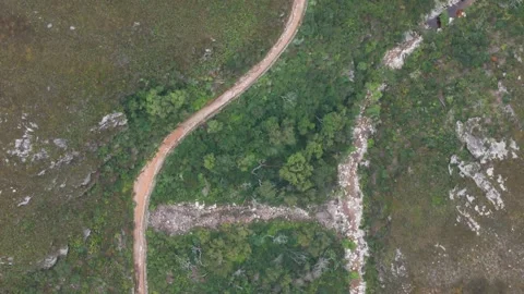 Top-Down Drone View of Winding Hiking Trail Parallel to Stream, Western Cape Stock-Footage 296578310