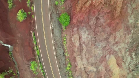 Top-down drone view of a winding road in Hawaii Stock-Footage 347825934