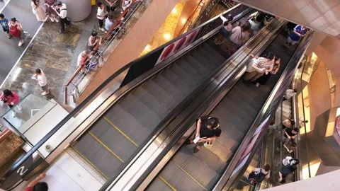 Top-down escalator in shopping mall, Mongkok, Hong Kong 스톡 동영상 249710408