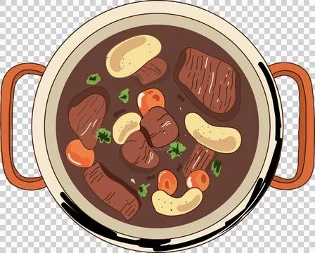 Top-down flat design cooking pot is floating on transparent background, holding Stock Illustration