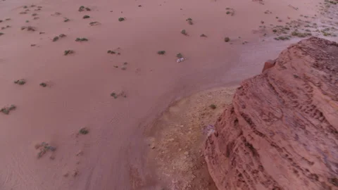 Top down flight reveal Tomb of Lihyan, blue hour. Aerial 4K. Desert and rock. Stock Footage 196845890