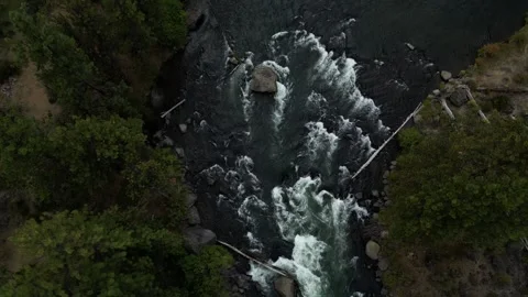 Top Down Flying Down River Over Churning White Water  Stock Footage 249821044