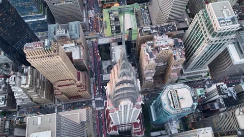 Top Down Flying Forward Over Midtown East Past the Chrysler Video stock 345291970