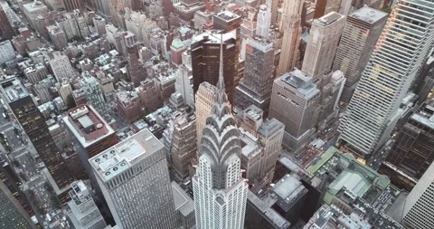 Top Down Flying orbit around the Chrysler Building Crown Stock Footage 345291712