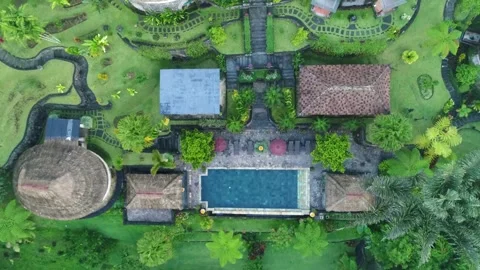 Top-Down Flying Over Bali Village Sunrise2 Video stock 255866778