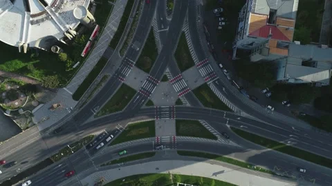 Top down footage of a three way intersection Stock Footage 132690937