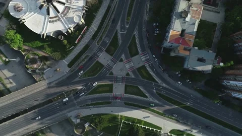 Top down footage of a threeway intersection Stock Footage 132690248