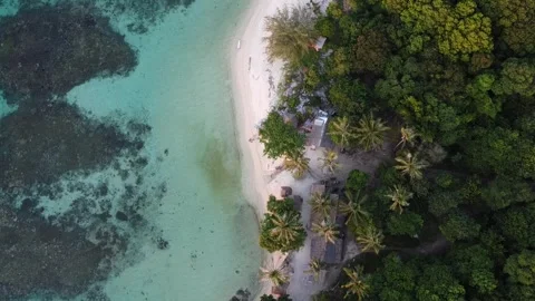 Top Down Forward Drone View of Tropical Beach and Coral Reef in Karimunjawa Stockbeeldmateriaal 330632827