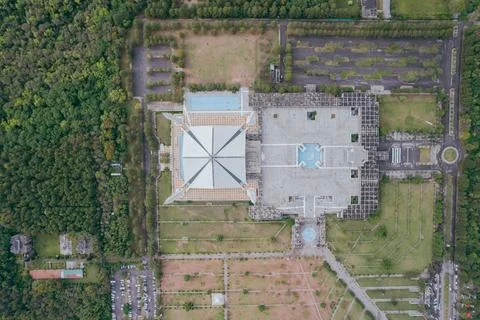Top down full aerial view of Faisal Mosque Islamabad Pakistan. Stock Photos