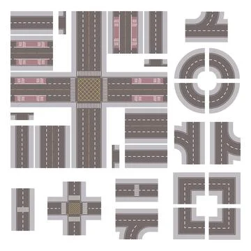 Top Down Grey Main Street and Road Building Kit Stock Illustration