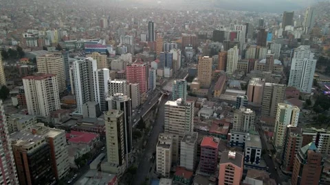 Top-down high angle aerial of downtown La Paz with building rows and street Stock-Footage 306279147