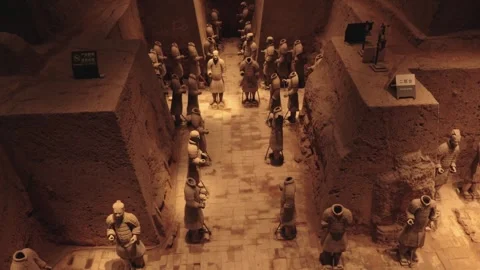 Top-Down High Angle View of Excavated Terracotta Warriors at Excavation Pit 3 Vidéo 336186940