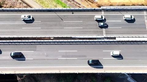 Top Down Highway Traffic View | Cars - 4K Aerial Video Stock-Footage 333192076