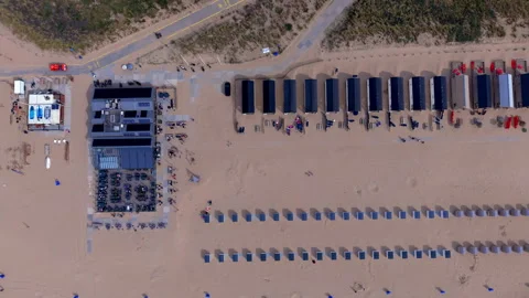 Top down horizontal aerial drone video clip of beach restaurant pavilion 動画素材 342737785