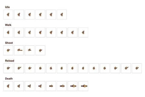 Top-down hunter character sprite sheet for shooter game. Stock Illustration