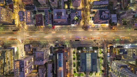Top-down hyperlapse over Apoquindo Avenue at night in Santiago, Chile Stock Footage 310680186