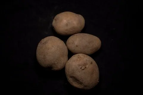 Top down image of a collection of potato in dark copy space background. Food  Stock-Fotos