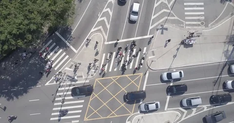 Top down at the intersection of vehicles - São Paulo - Brazil Stock Footage 113346591