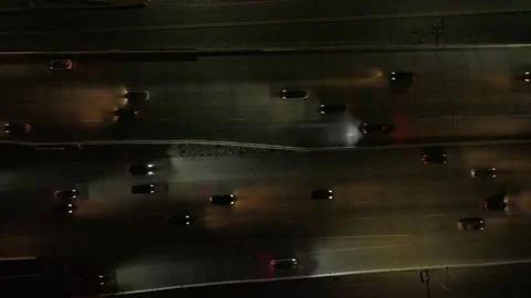Top Down of Interstate Highway 405 Night Suburban Los Angeles Aerial Footage 스톡 동영상 335265373