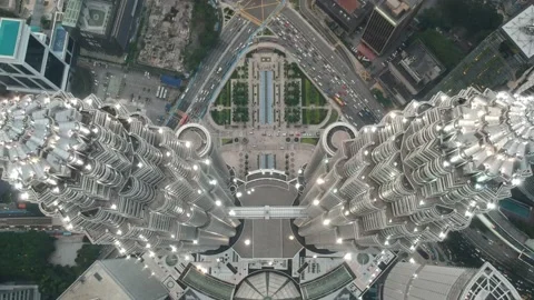 Top Down KL Twin Tower Stock Footage 136340821