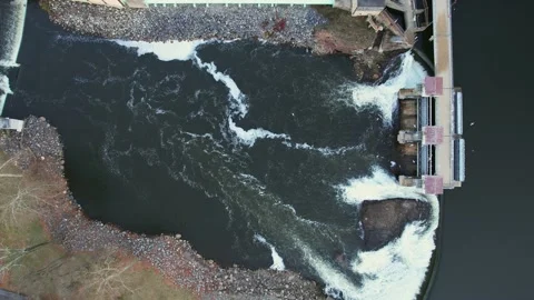 Top down of a Large water dam with seagulls 4k Stock Footage 227164513
