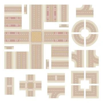Top Down Light Brown Main Street and Road Building Kit イラスト素材
