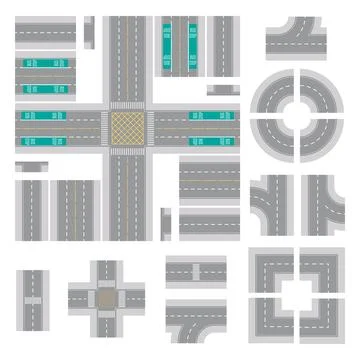 Top Down Light Grey Main Street and Road Building Kit Stock Illustration