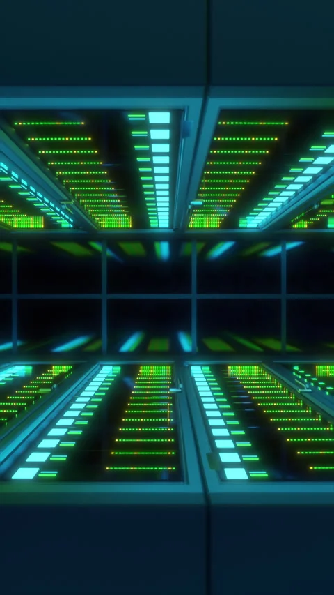 Top Down Look at Data Center Computer Servers Processing Digital Information Stock Footage 328833098