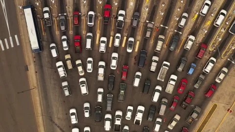 Top Down Look at Traffic Backup at the Border Inspection Area Laredo, Texas, USA Video stock 142113849