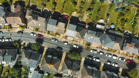 TOP DOWN LOOKING DOWN AERIAL OF UK SUBURB PROPERTY  Stock Footage 90753817