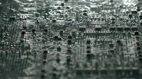 Top down macro view of electronic circuit board with microchips Stock Footage 335118838