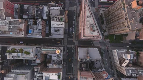 Top Down, Madison Square Park, Aerial, Flatiron Building, Cinematic New York Stock Footage 154061215