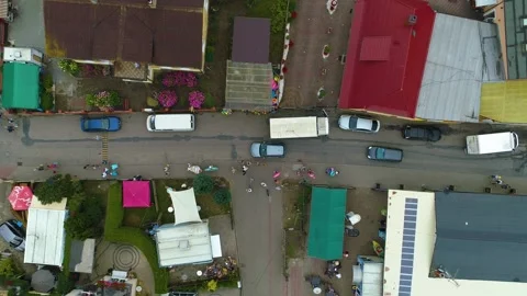 Top Down Main Street Chlopy Aerial View Poland Stock Footage 243250295