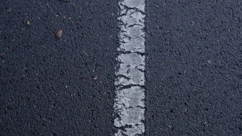 Top Down Move Along Weathered Asphalt Lane Marking 스톡 동영상 347812792