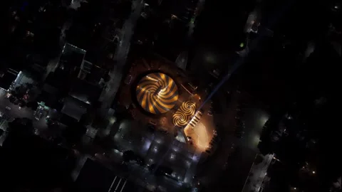 Top down night orbit drone shot of circus in Cuernavaca Video stock 328263498