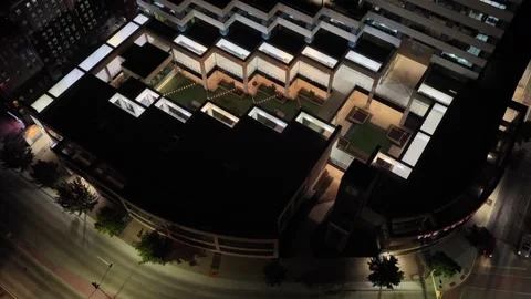 Top Down Night View of a Courtyard Apartment Block in Dallas Stock Footage 343069520