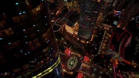Top down night view of Huacheng Square circular light patterns in China Stock Footage 346454290