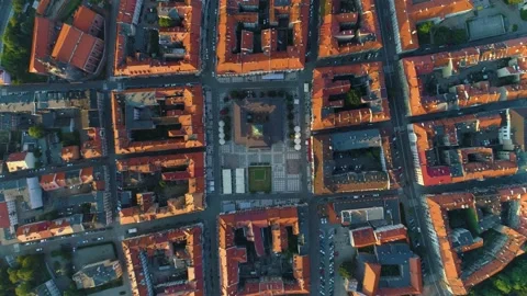 Top Down Old Town Kalisz Ratusz Stare Miasto Rynek Aerial View Poland Stock Footage 236522279