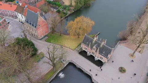 Top-Down Orbit Drone Shot of Sashuis in Bruges Stock Footage 325530879