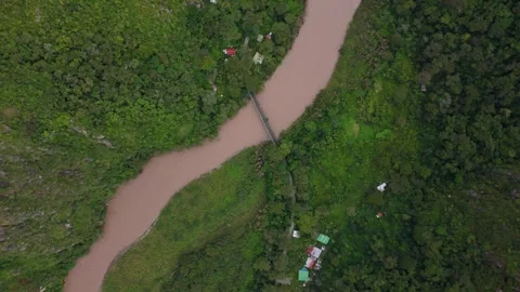 Top Down Orbit of Jungle River Near Machu Picchu Stock Footage 337713012