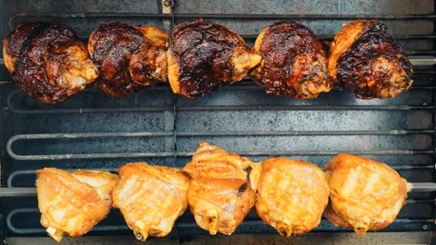 Top-down oven scene with caramelized pork Stock Footage 337122308