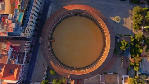 Top down over the circular bullring of Ronda 스톡 동영상 348121777