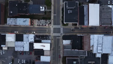 Top Down Over a Downtown Intersection in Bedford Stock Footage 347702651