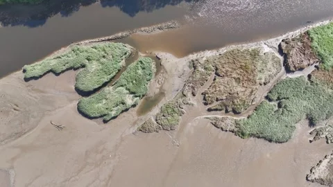 Top Down over Marshes and River Teign at low tide from a drone, Newton Abbot, UK Stock-Footage 249566674