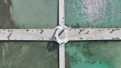 Top Down over Pier in Durres from a drone, Adriatic Sea, Albania, Europe Stockbeeldmateriaal 275887499
