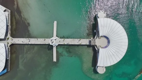 Top Down over Pier in Durres from a drone, Adriatic Sea, Albania, Europe Stock-Footage 275887502